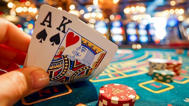Bandar Poker table interface on bromo77 showing dealer position and active players